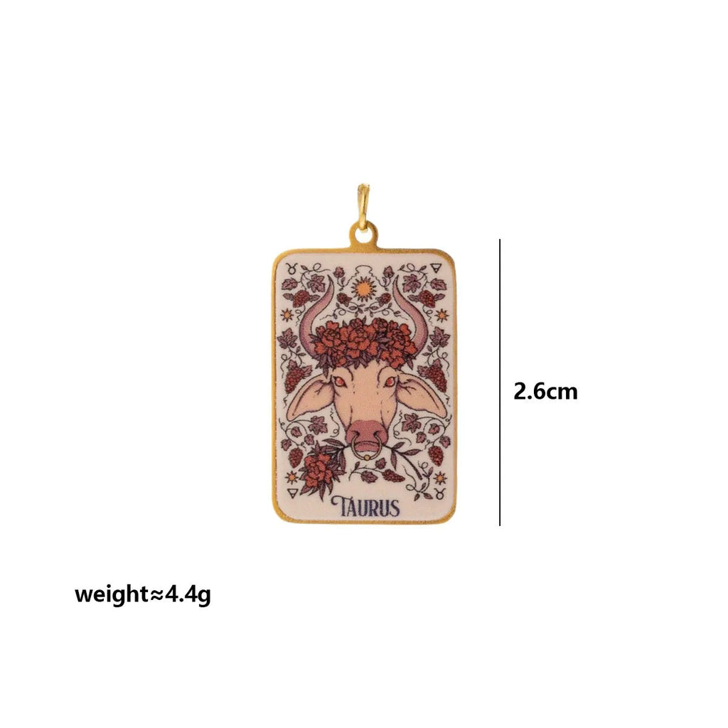 Stainless Steel Celestial Tarot Card Pendant: Enamel Zodiac Constellation Charms for Spiritual DIY Jewelry Making