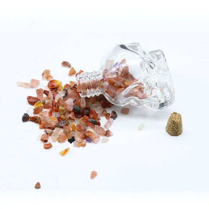Crystals Healing MINI Crushed Stones Skull Spell Jars Crystal Chakra Stones Cute Glass BottleHealing Crystals Mini Skull Bottles