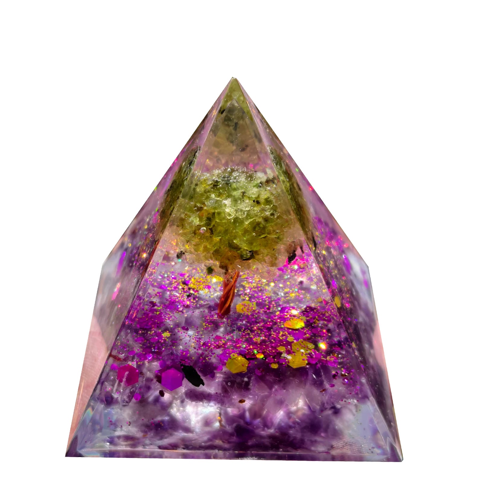 Natural Amethyst And Peridot Life Tree Orgone Pyramid Decorative Ornament Crystal Healing Jewelry Home Decor Accessories
