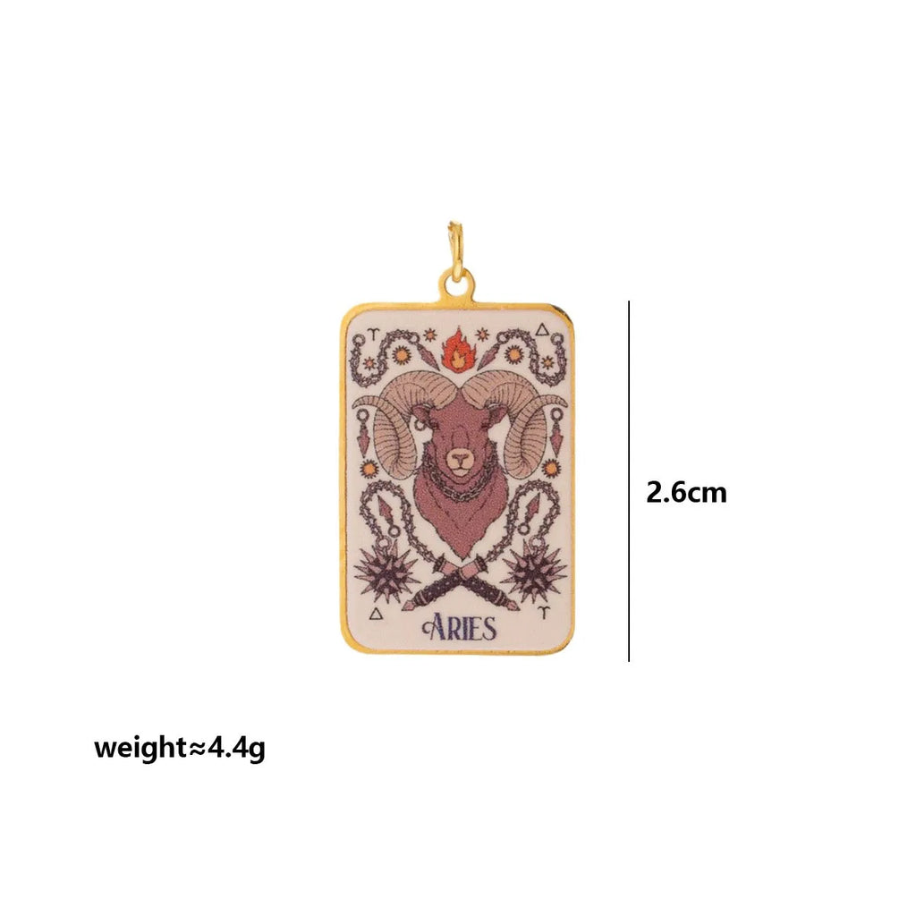Stainless Steel Celestial Tarot Card Pendant: Enamel Zodiac Constellation Charms for Spiritual DIY Jewelry Making