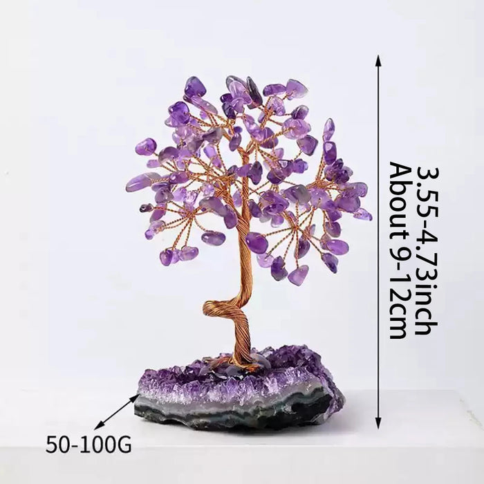Amethyst Healing Crystals Stones Tree Wire Wrapped on Natural Crystals Gravel with Base Home Desk Living Room Stone Decoration