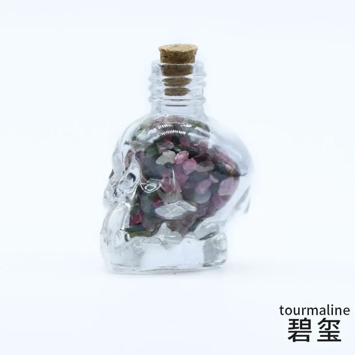 Crystals Healing MINI Crushed Stones Skull Spell Jars Crystal Chakra Stones Cute Glass BottleHealing Crystals Mini Skull Bottles