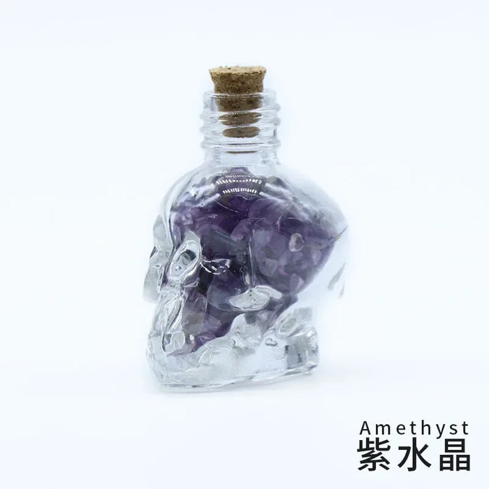 Crystals Healing MINI Crushed Stones Skull Spell Jars Crystal Chakra Stones Cute Glass BottleHealing Crystals Mini Skull Bottles