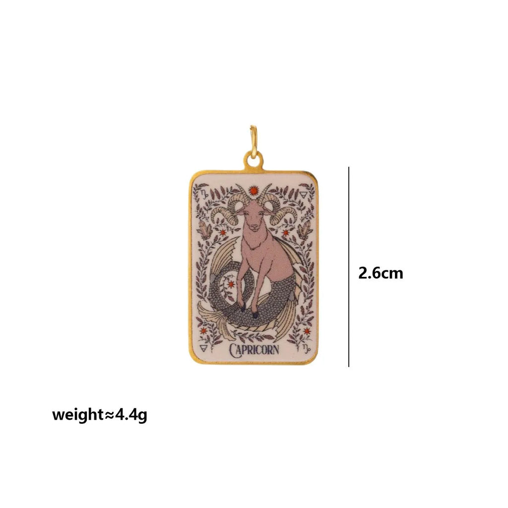 Stainless Steel Celestial Tarot Card Pendant: Enamel Zodiac Constellation Charms for Spiritual DIY Jewelry Making