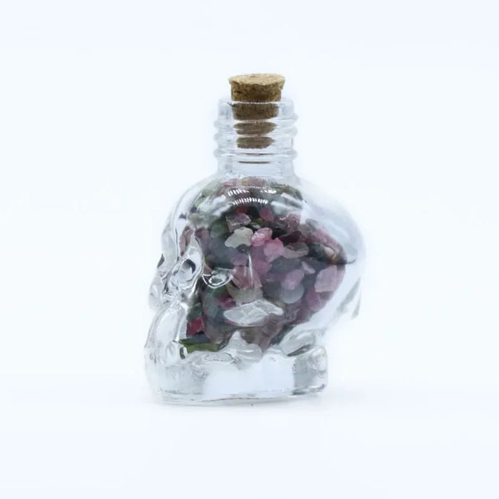 Crystals Healing MINI Crushed Stones Skull Spell Jars Crystal Chakra Stones Cute Glass BottleHealing Crystals Mini Skull Bottles