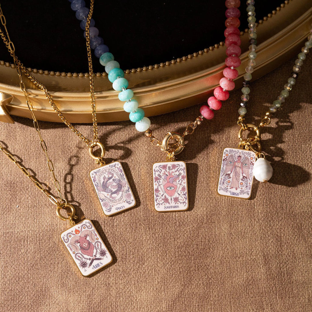 Stainless Steel Celestial Tarot Card Pendant: Enamel Zodiac Constellation Charms for Spiritual DIY Jewelry Making