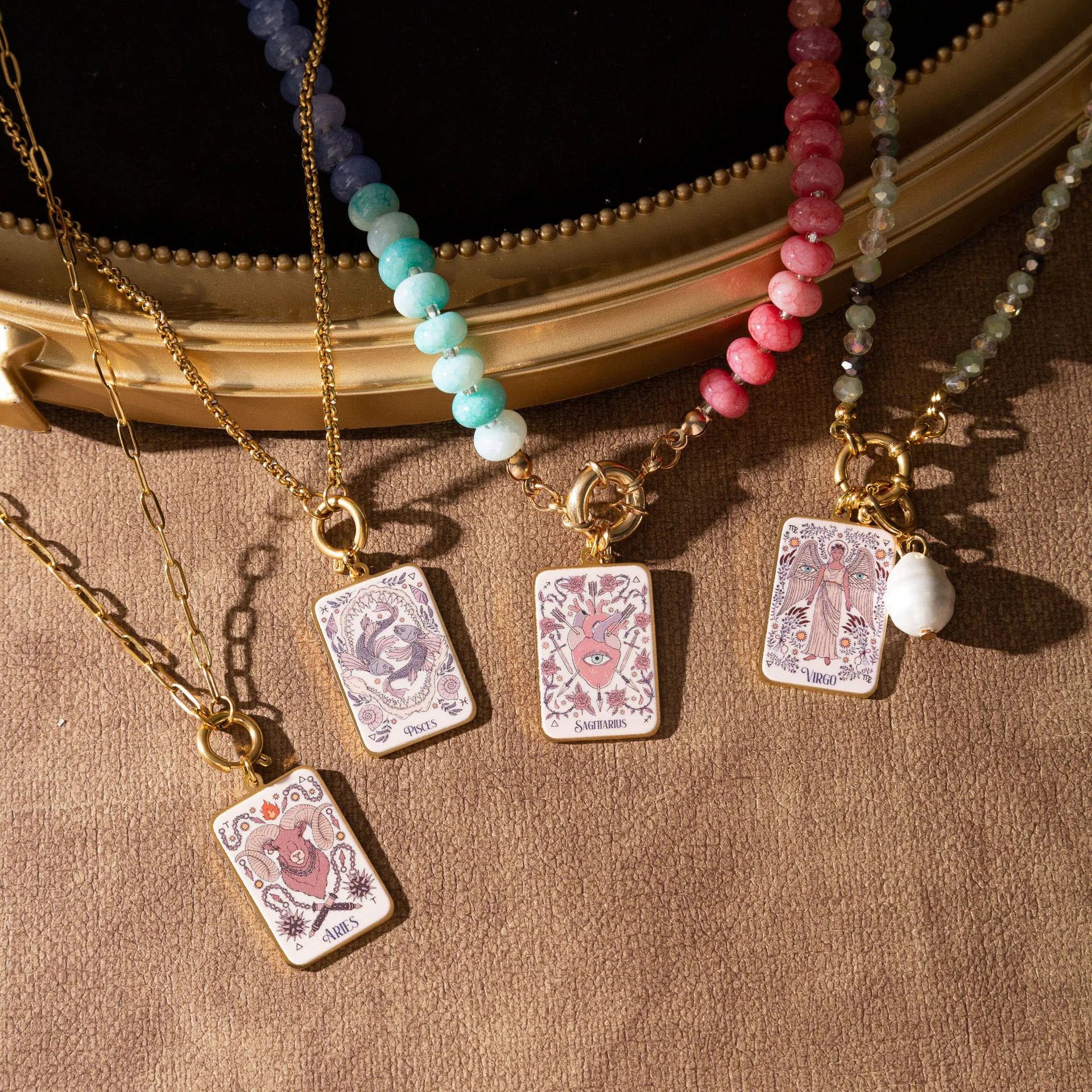 Stainless Steel Celestial Tarot Card Pendant: Enamel Zodiac Constellation Charms for Spiritual DIY Jewelry Making