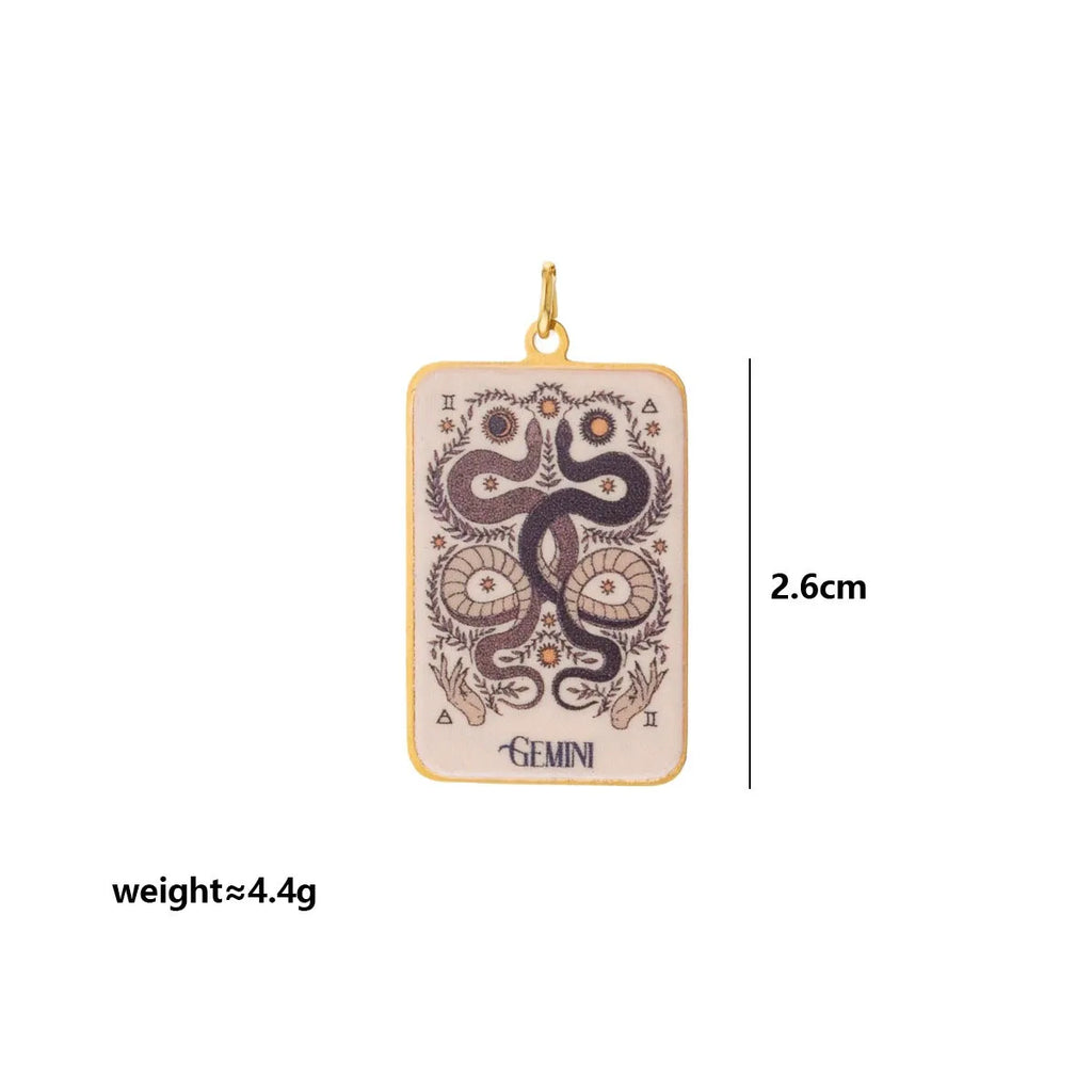 Stainless Steel Celestial Tarot Card Pendant: Enamel Zodiac Constellation Charms for Spiritual DIY Jewelry Making
